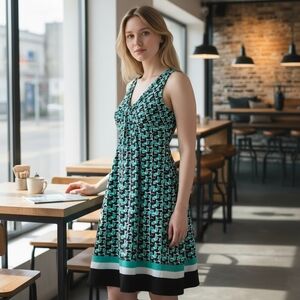 Boutique Green & Black Knot-Front Dress - Banded Hem - Slinky Shift